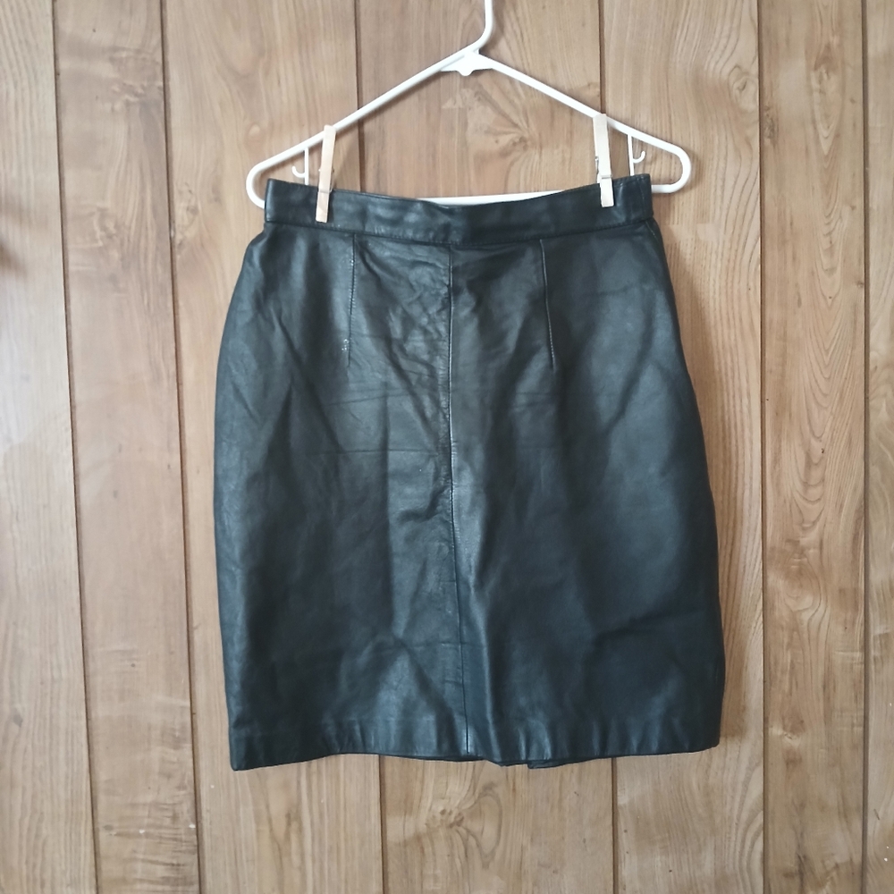 Vintage Black Genuine Leather Skirt Womens size S/M
